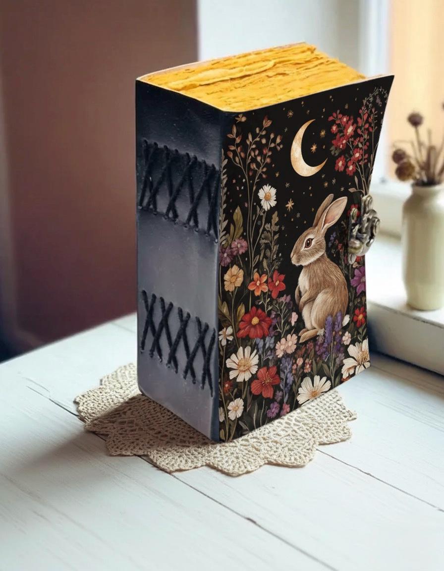 400 Page Large Rabbit Leather Journal, Personalized Leather Journal Gifts, Book of shadows Grimoire Leather Journal, Wizard Spell Book