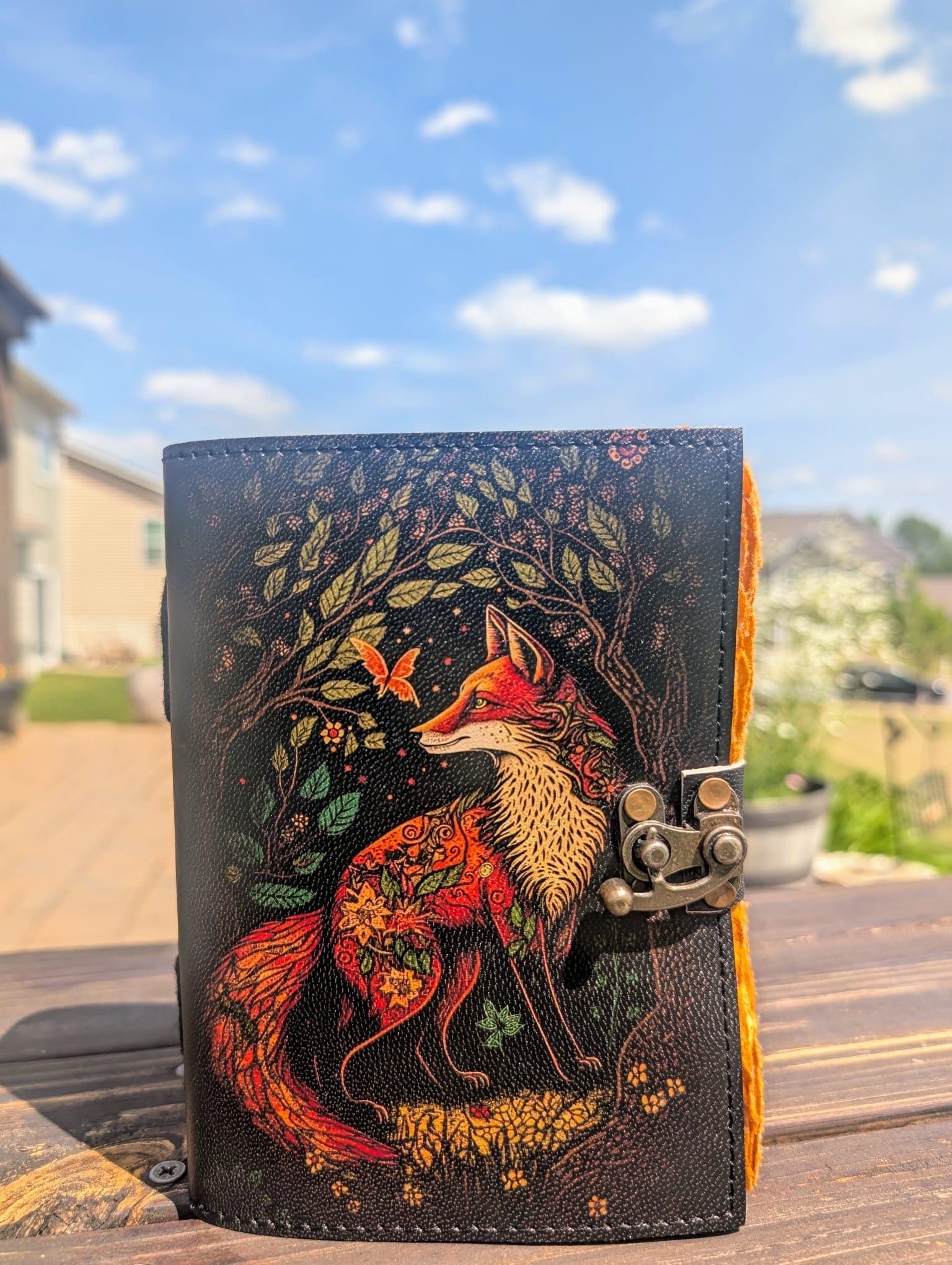 Handmade Fox Leather Journal: Vintage Grimoire Book of Shadows