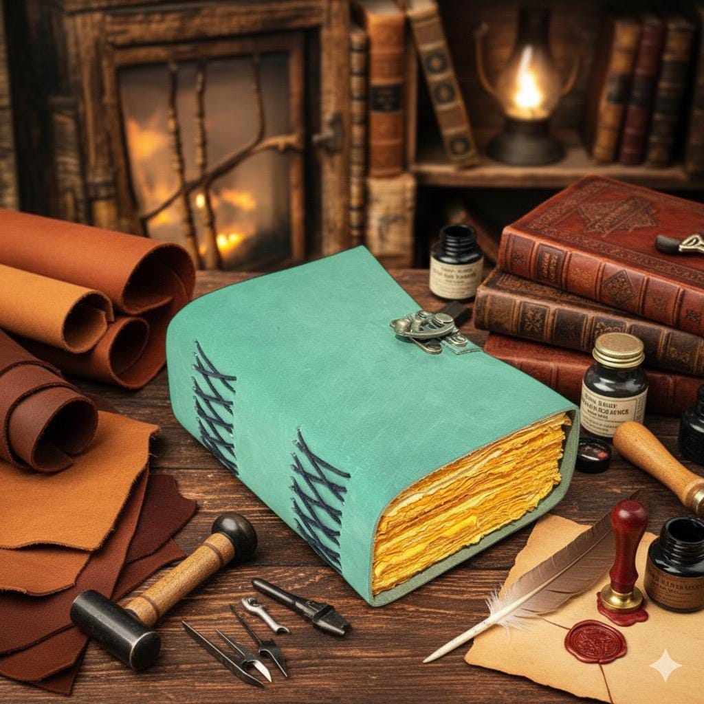 Leather Journal - Blank Spell Book of Shadows, Grimoire Journal, Travel Writing Notebook, Antique Deckle Edge Paper Gifts For Women