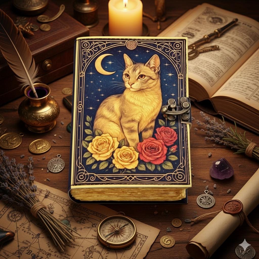 Leather Grimoire Journal: Cat Print Book of Shadows Magic Leather Journal, Spell book Magic Cat  Journal Halloween Gifts