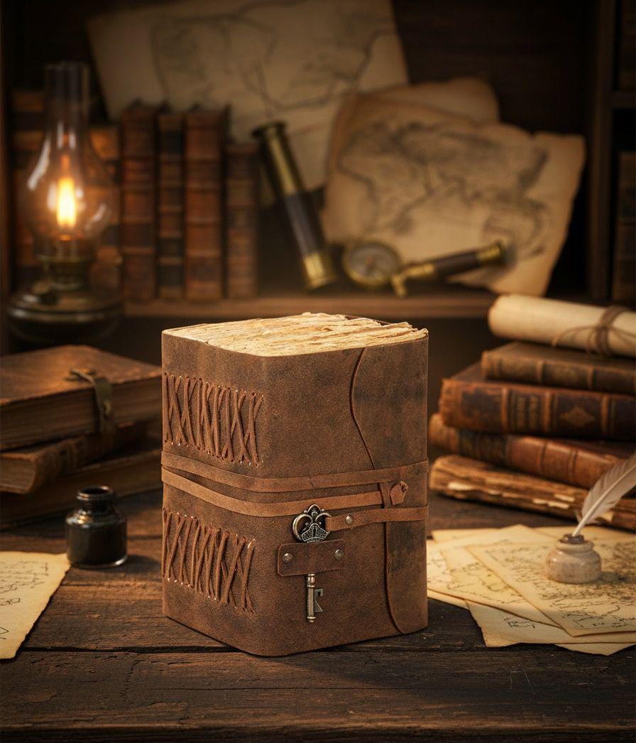 600 Page Leather Journal - Spell Book of Shadows, Key Leather Journal, Travel Writing Notebook, Antique Journal Christmas Gifts For Women