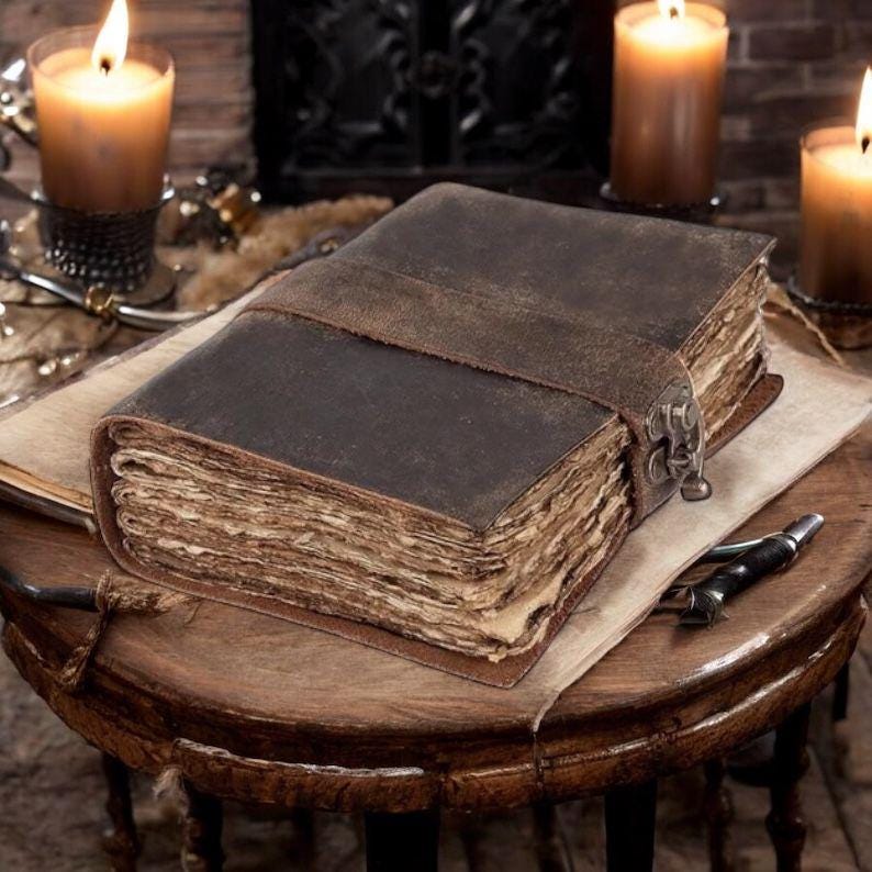 Vintage Leather Journal: Blank Book of Shadows, Deckle Edge Paper