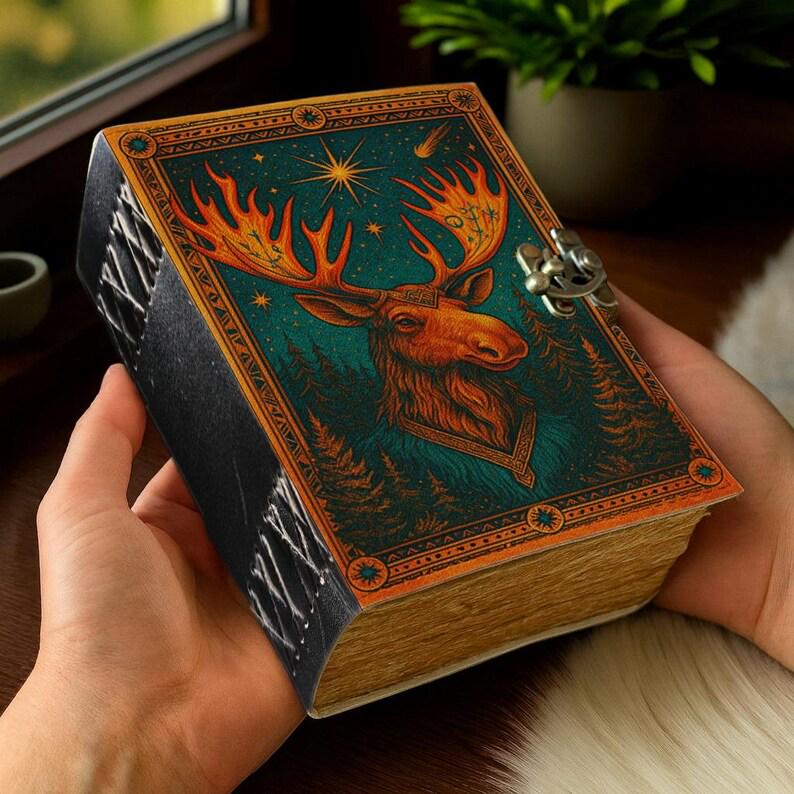 Moose/Deer Grimoire Vintage leather journal, Deer Leather Journal, Blank spell book of shadows Halloween Gifts For Him Her