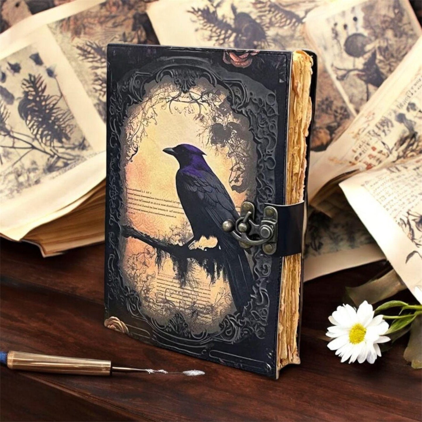 Raven Leather Grimoire Journal: Vintage Spell Book of Shadows