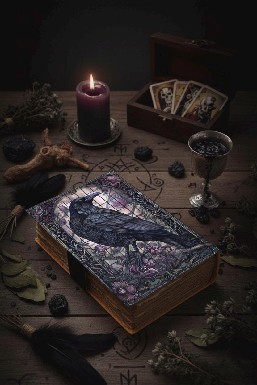 The Raven Leather Journal Gothic Grimoire Book of Shadows Vintage Raven Grimoire Journal Witchcraft Magic Journal Raven gifts for Halloween