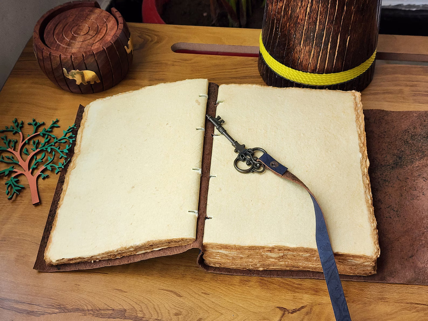 Leather Notebook, grimoire, Vintage Loo Paper Leather Bound Journal Book of Shadow Leather Sketchbook Drawing Journal