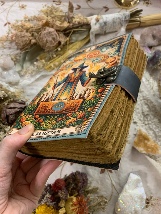 Tarot Card Magician Deckle Paper Leather Journal