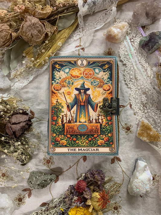 Tarot Card Magician Deckle Paper Leather Journal