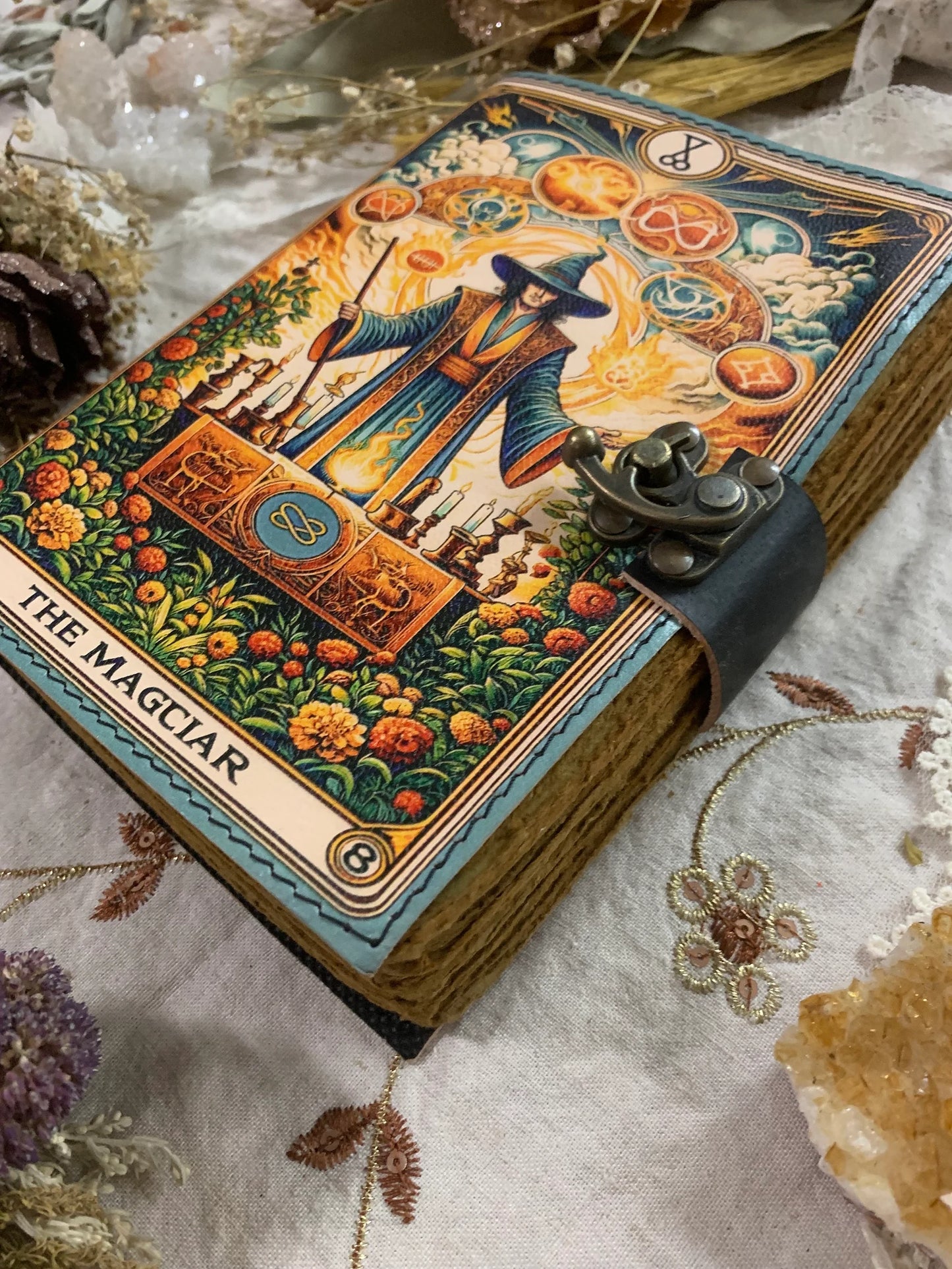 Tarot Card Magician Deckle Paper Leather Journal