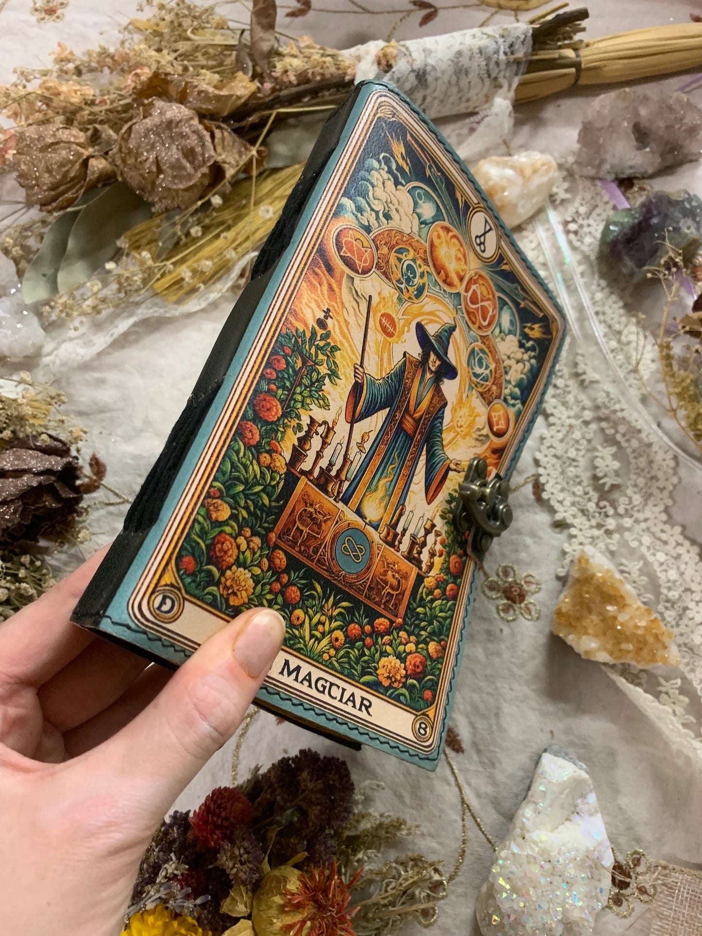 Tarot Card Magician Deckle Paper Leather Journal