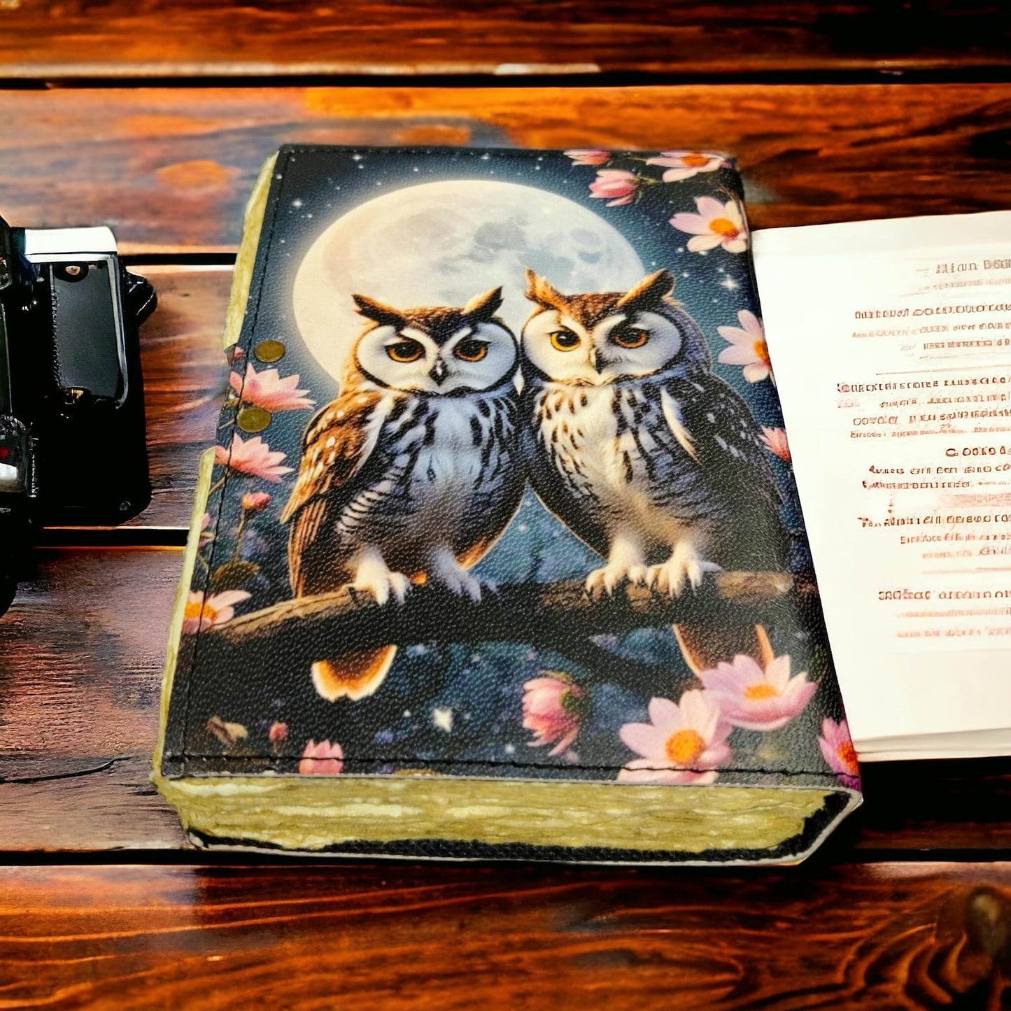 Owl Leather Journal: Handmade Vintage Book of Shadows with Deckle Edge Paper Grimoire Journal, Travel Writing Notebook