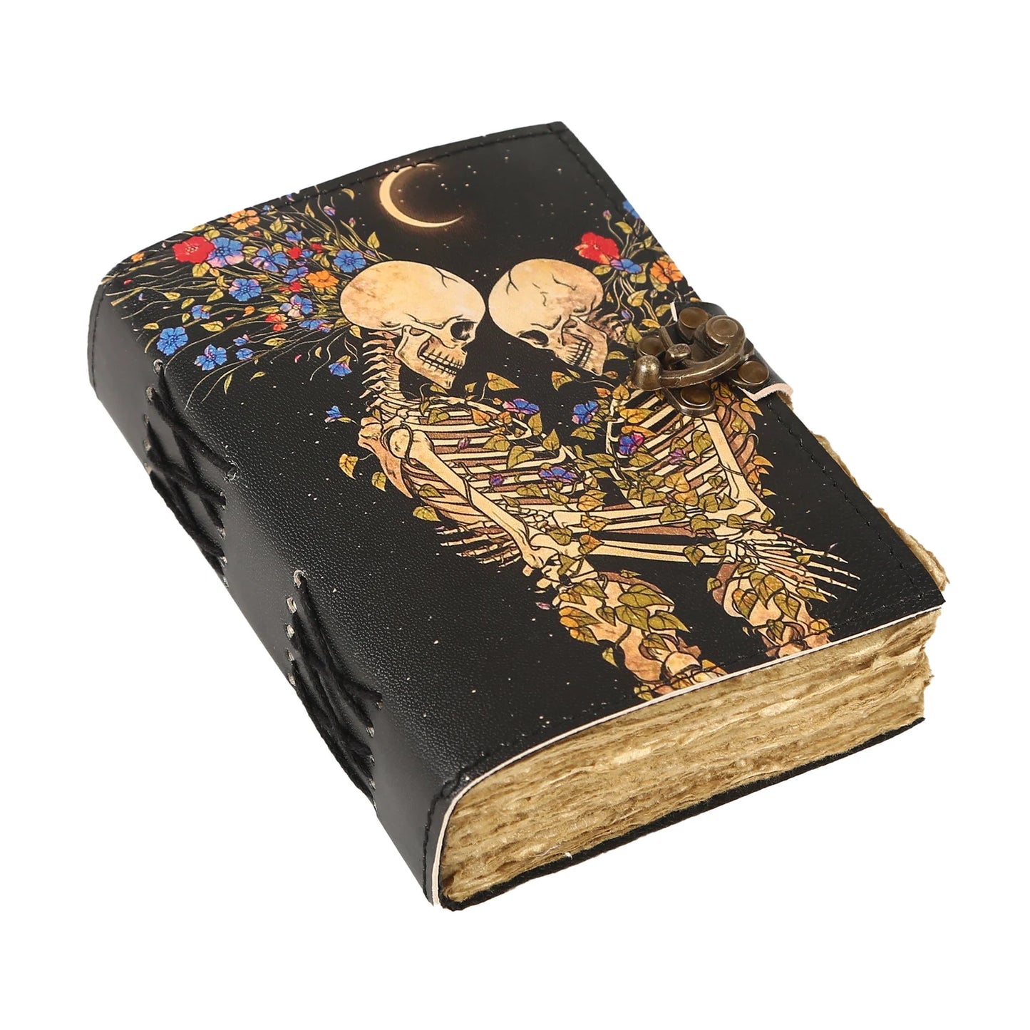 Book of Shadows Lovers Journal with Lock Clasp Vintage Handmade Leather Book of Spells The skull Lovers Tarot Print Diary Prayer Pagan