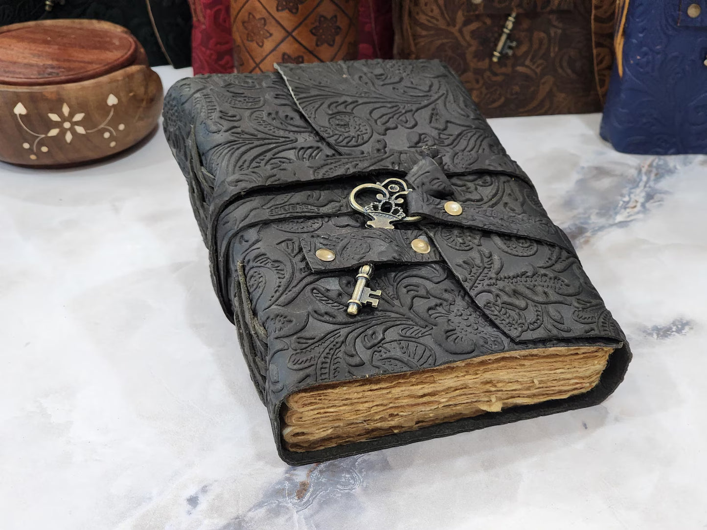 Leather Notebook, grimoire, Vintage Loo Paper Leather Bound Journal Book of Shadow Leather Sketchbook Drawing Journal