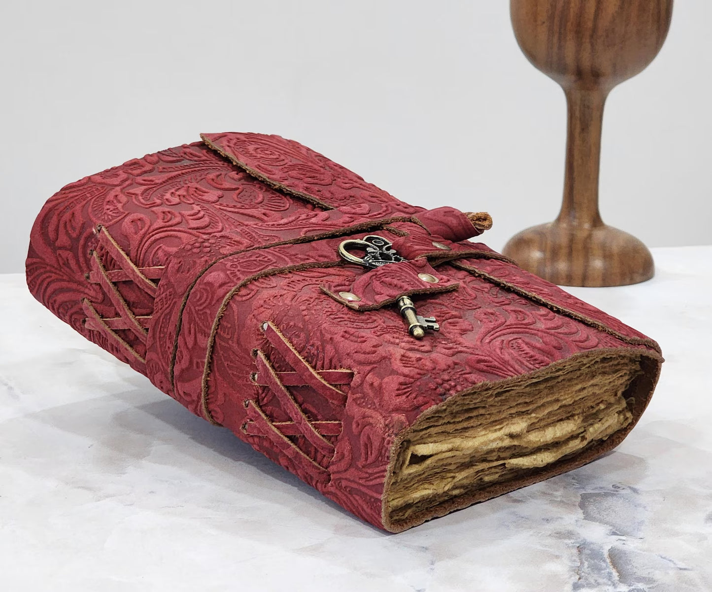 Leather Notebook, grimoire, Vintage Loo Paper Leather Bound Journal Book of Shadow Leather Sketchbook Drawing Journal