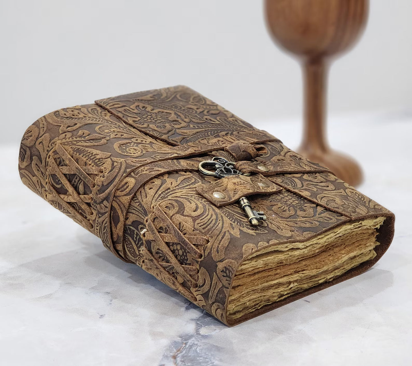 Leather Notebook, grimoire, Vintage Loo Paper Leather Bound Journal Book of Shadow Leather Sketchbook Drawing Journal