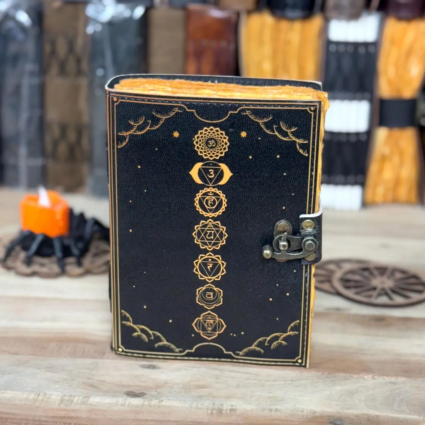 Seven Chakra Symbols Leather Grimoire Journal