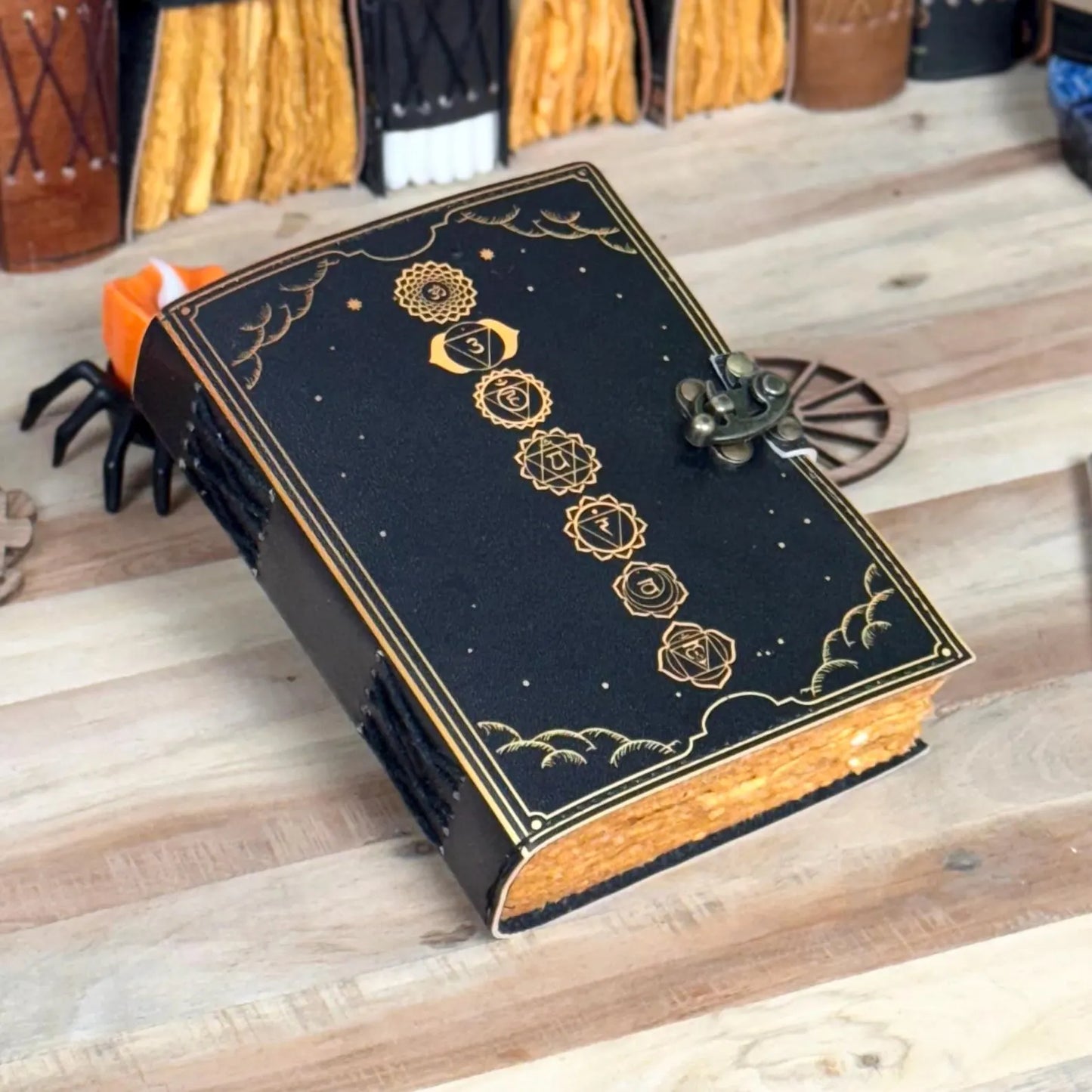 Seven Chakra Symbols Leather Grimoire Journal
