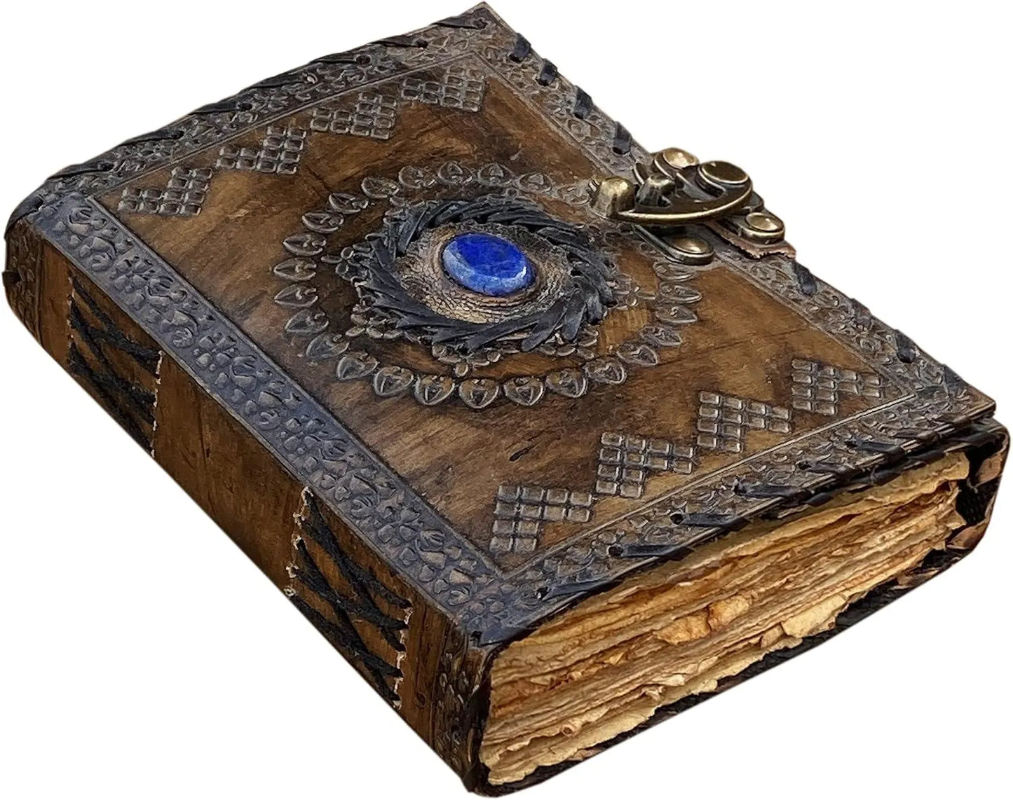 Handmade Leather embossed Journal with stone