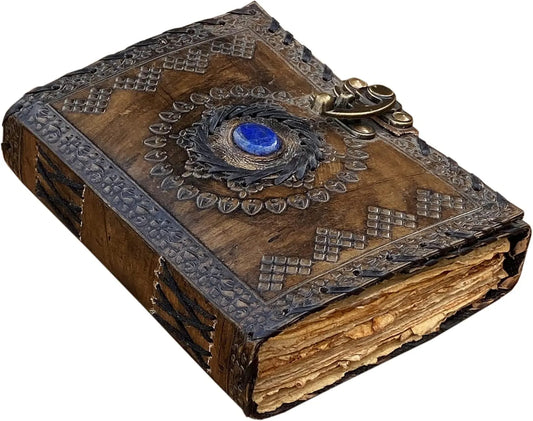 Handmade Leather embossed Journal with stone