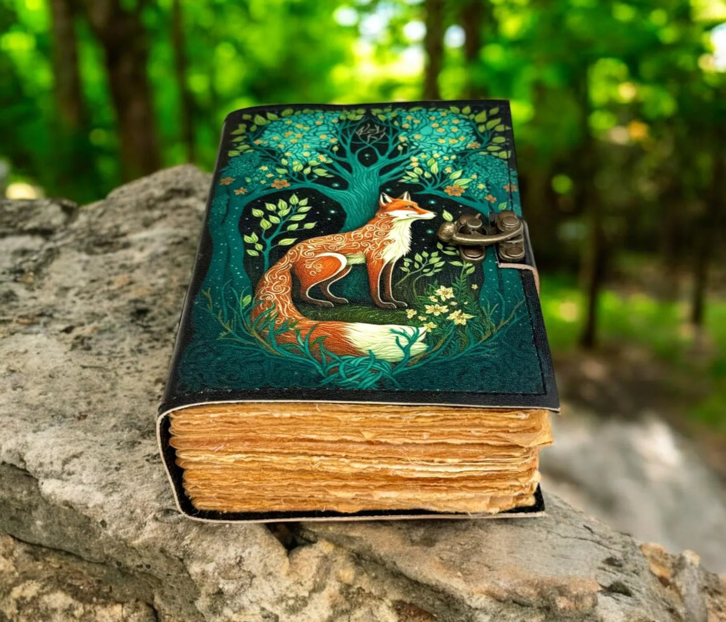 Fox leather Grimoire Journal Leather Notebook