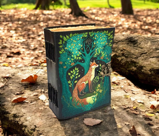 Fox leather Grimoire Journal Leather Notebook