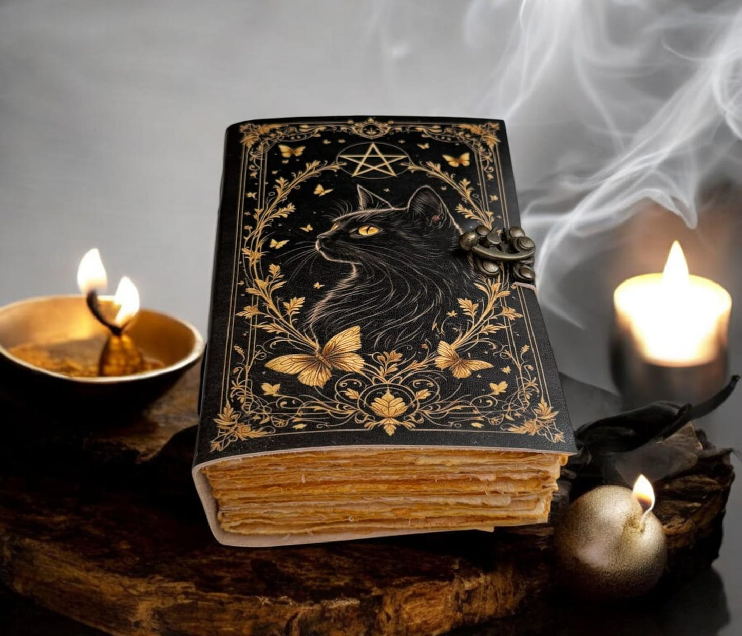 Leather Grimoire Journal: Cat Print Spell Book of Shadows