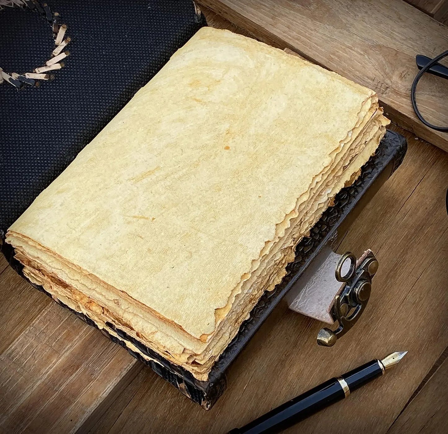 Handmade Leather embossed Journal with stone