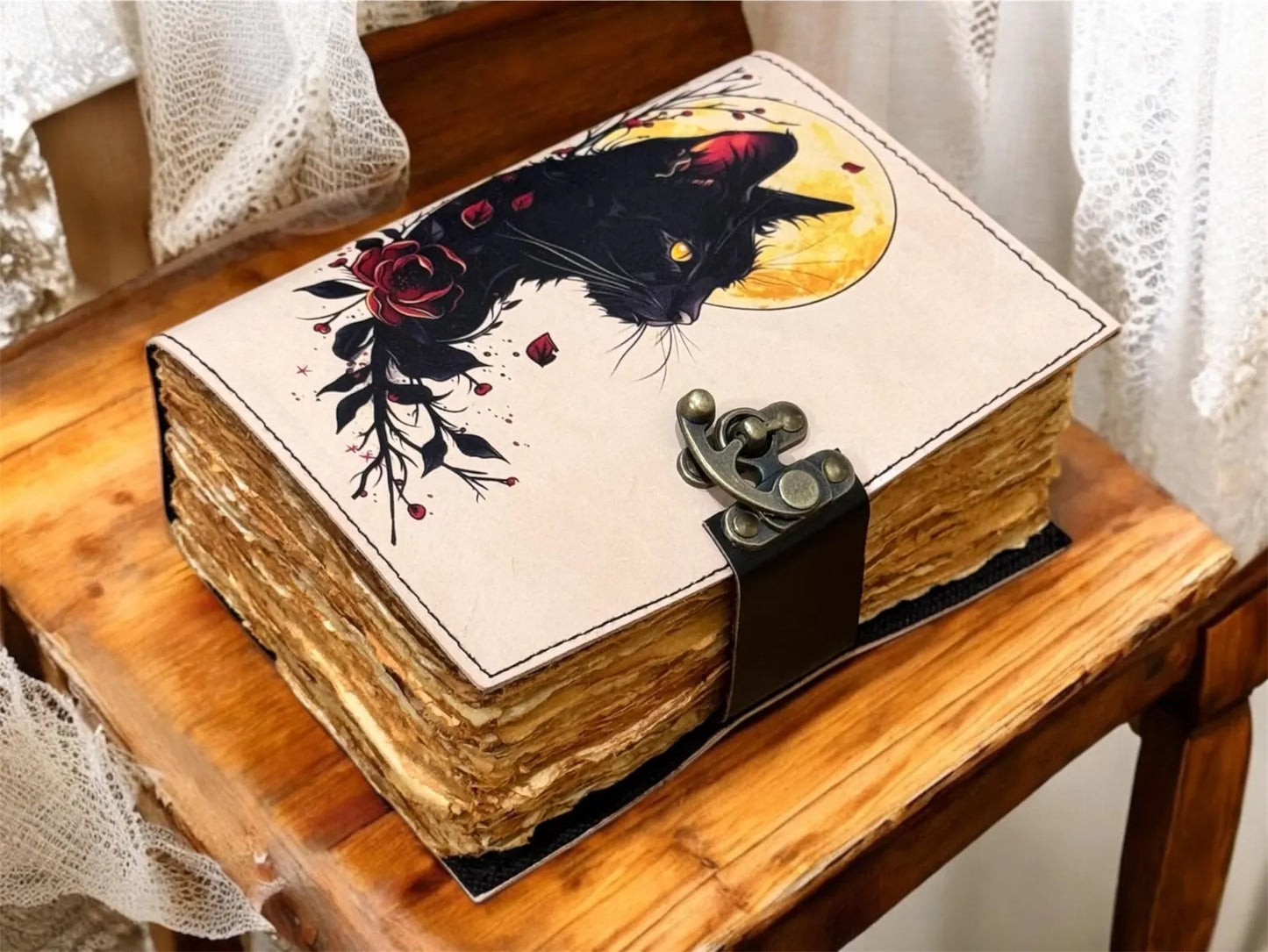 Handmade Cat Leather Journal: Vintage Embossed Writing Notebook with Lock
