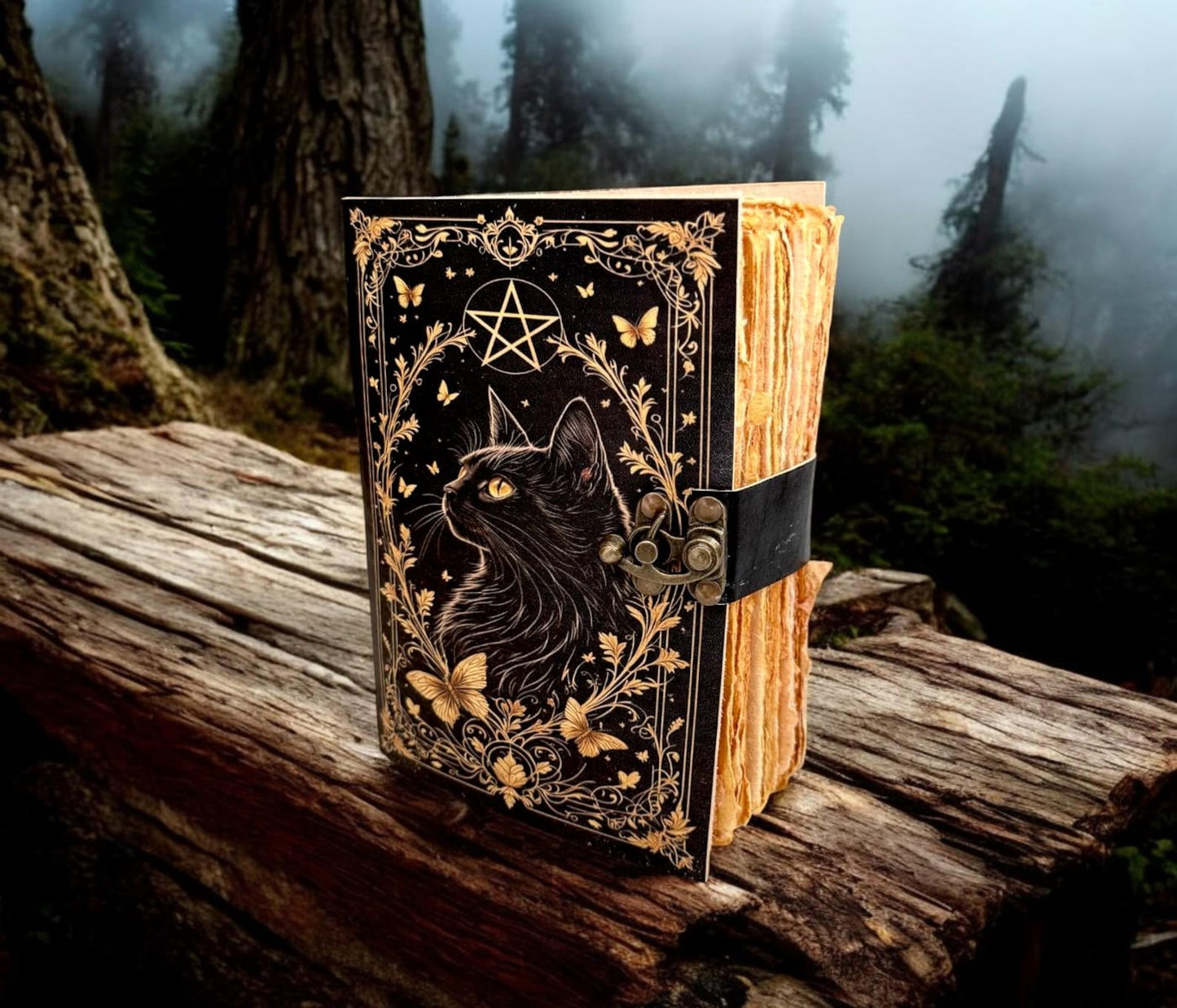 Leather Grimoire Journal: Cat Print Spell Book of Shadows