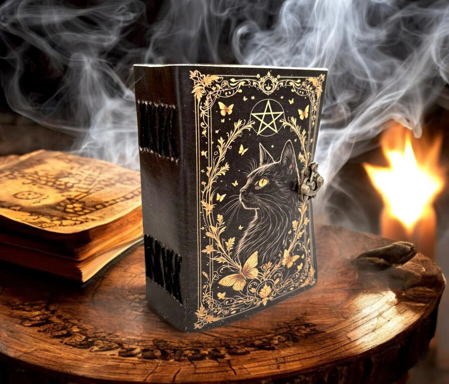 Leather Grimoire Journal: Cat Print Spell Book of Shadows