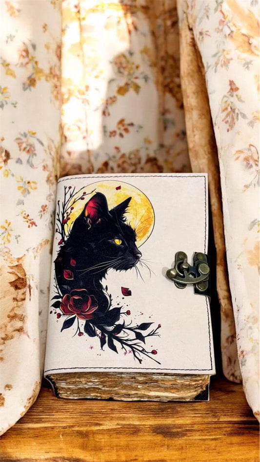 Handmade Cat Leather Journal: Vintage Embossed Writing Notebook with Lock