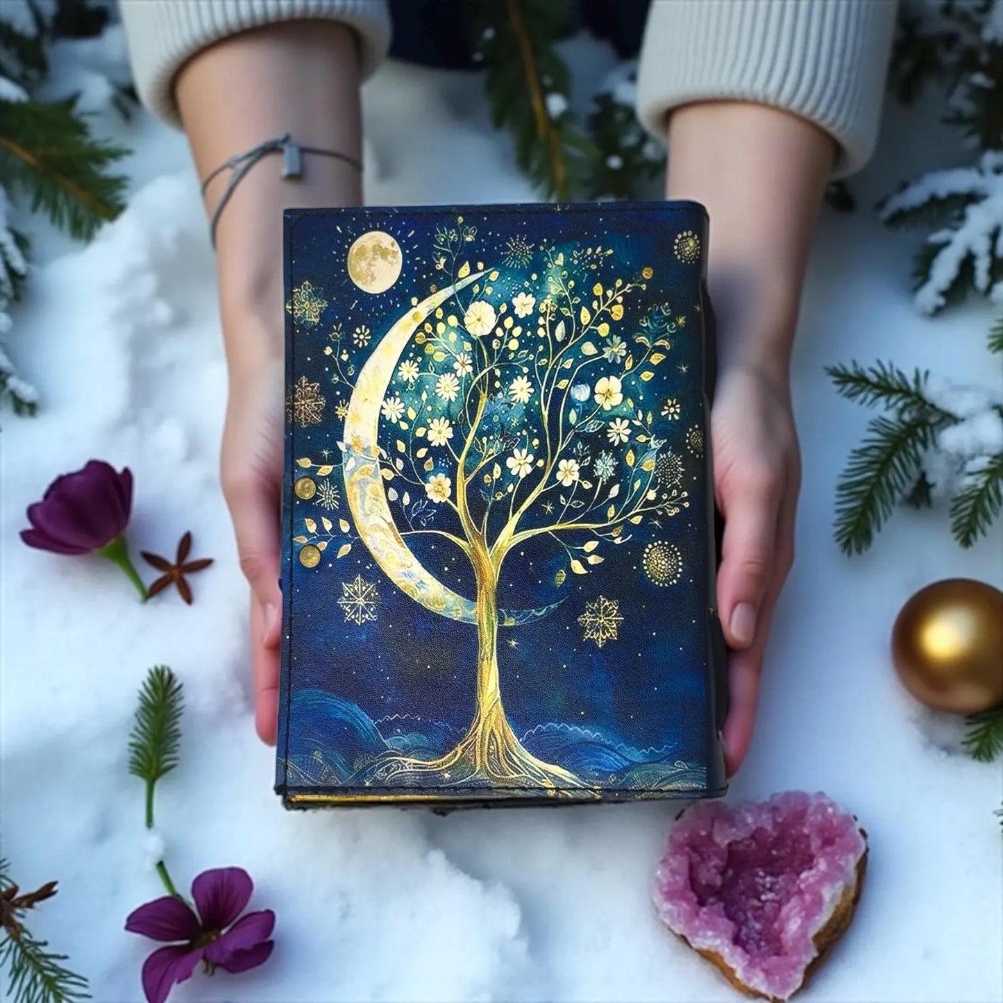 Leather Grimoire – 400 Page Refillable Book of Shadows | Witchcraft Spellbook | Wiccan Pagan Journal | Gothic Occult Notebook Gift