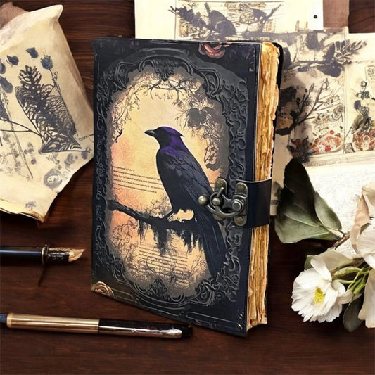 Raven Leather Grimoire Journal: Vintage Spell Book of Shadows Witchcraft Raven Leather Journal, Leather Valentine Journal gifts for women