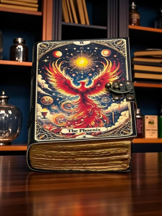 Phoenix Leather Journal: Gothic Grimoire Book of Shadows, Handmade Vintage Notebook