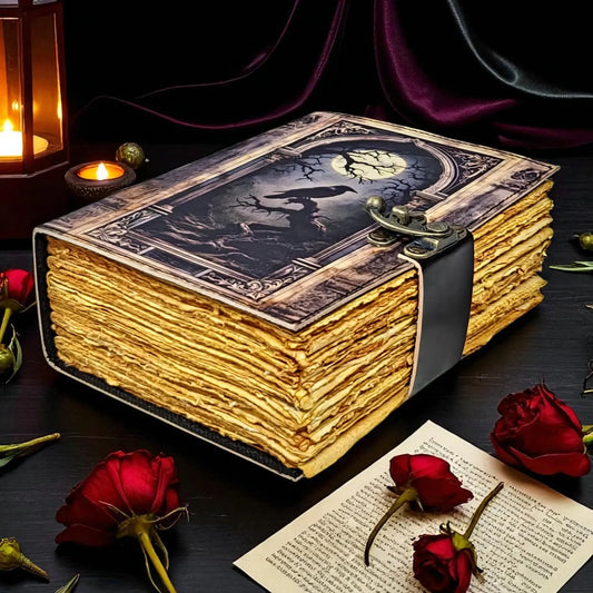 Handmade Raven & Moon Leather Journal – Gothic Sketchbook