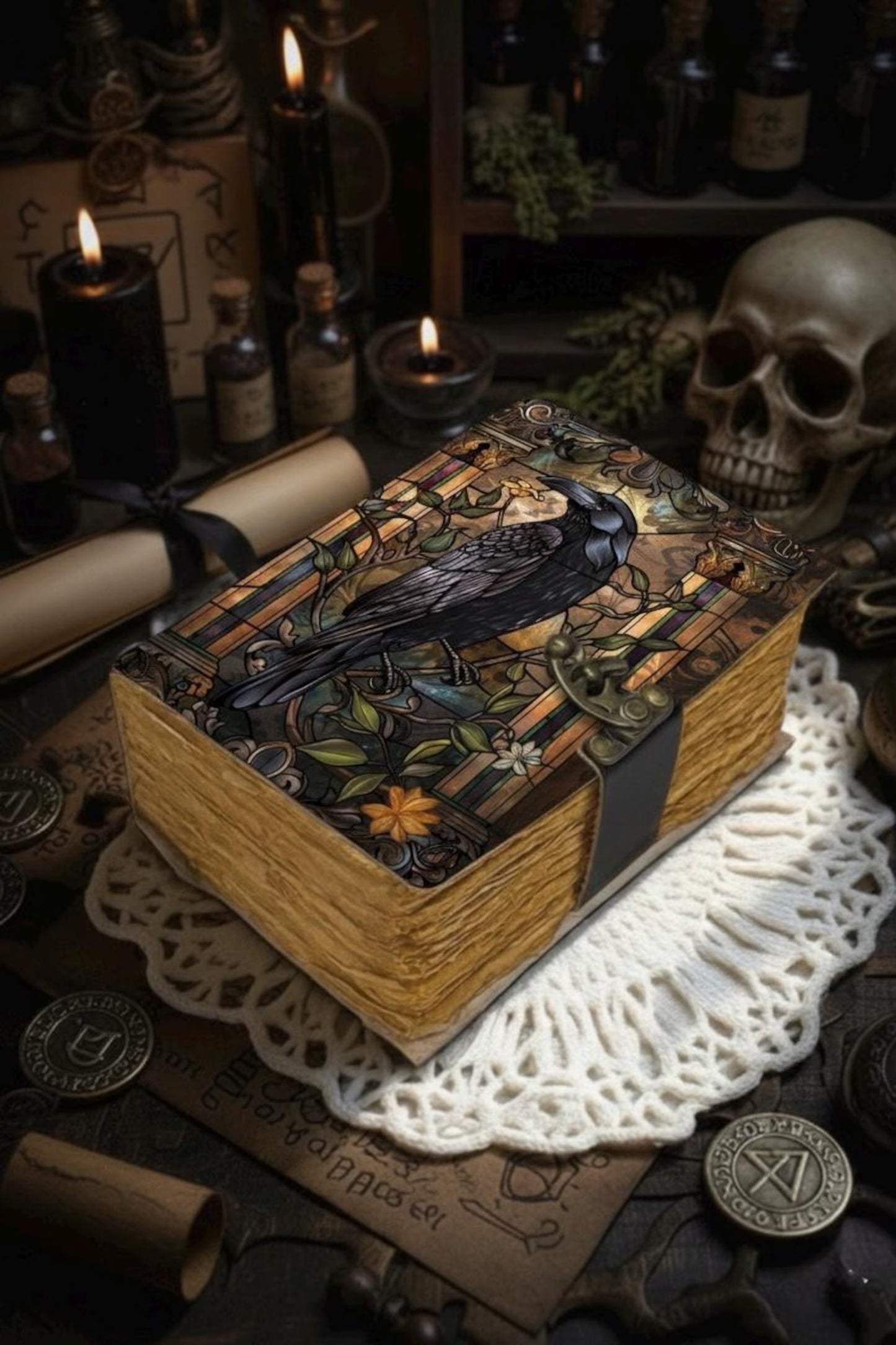 Raven Grimoire Vintage leather journal, Raven Leather Journal, Blank spell book of shadows Halloween Gifts For Him Her