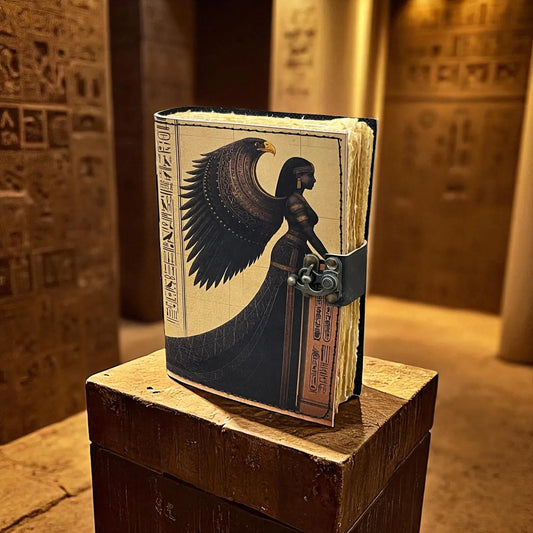 Egyptian Goddess Leather Journal: Handmade Hieroglyph Diary, Grimoire Sketchbook