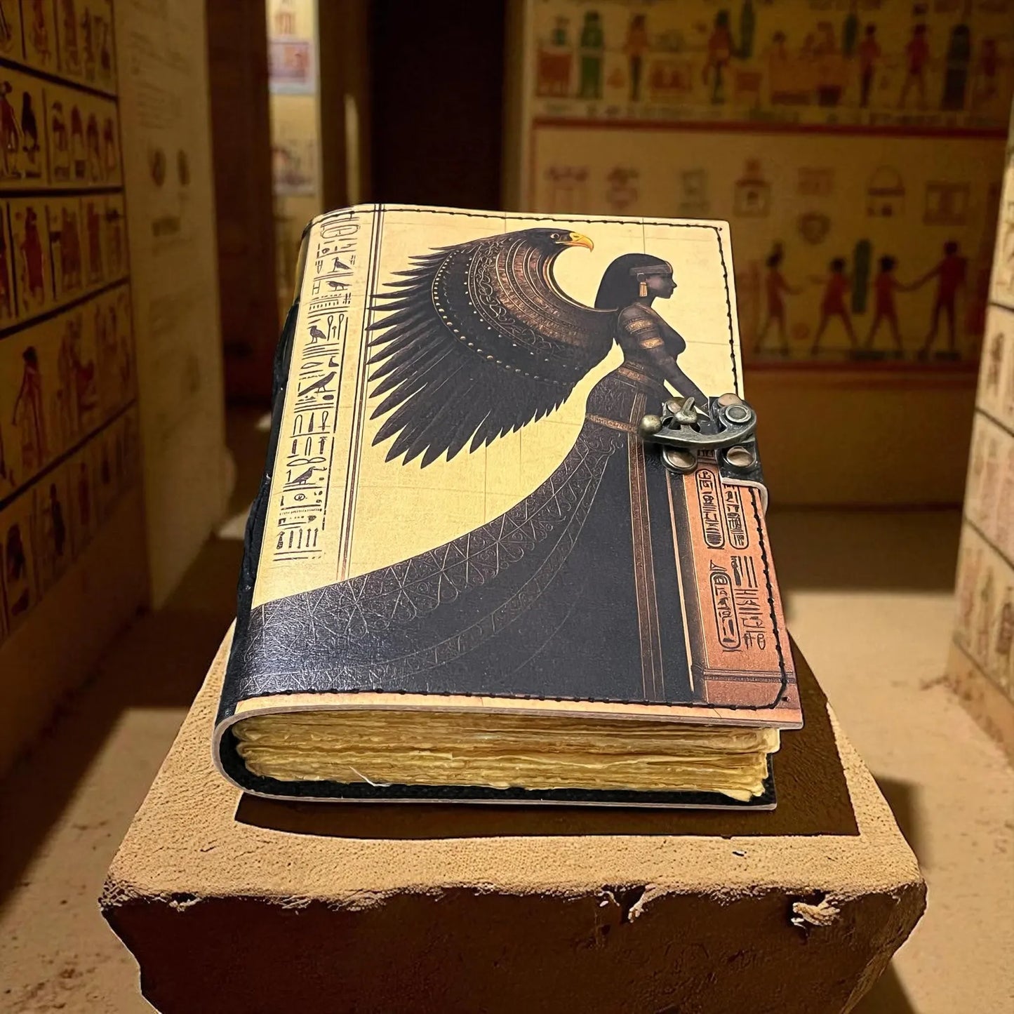 Egyptian Goddess Leather Journal: Handmade Hieroglyph Diary, Grimoire Sketchbook