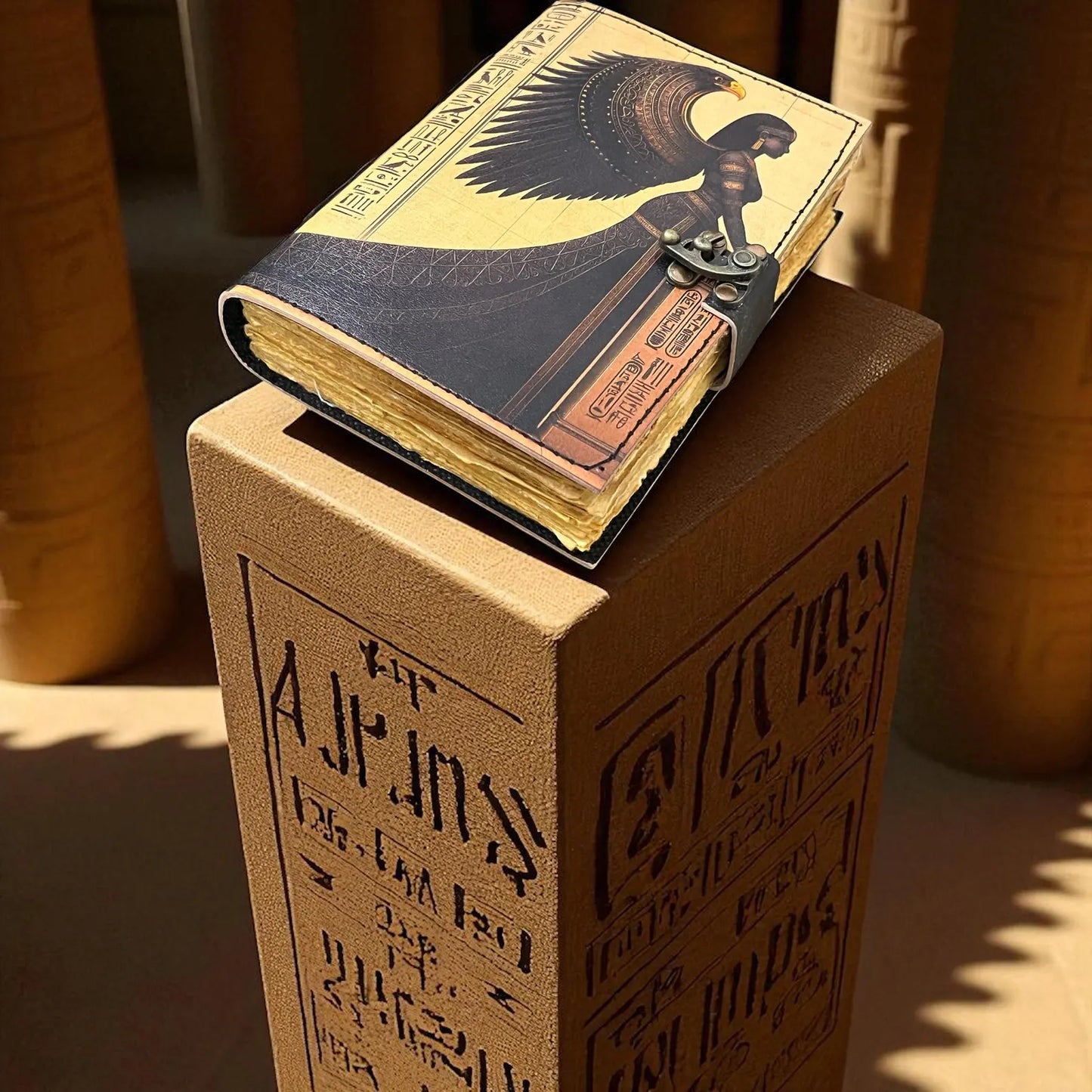 Egyptian Goddess Leather Journal: Handmade Hieroglyph Diary, Grimoire Sketchbook