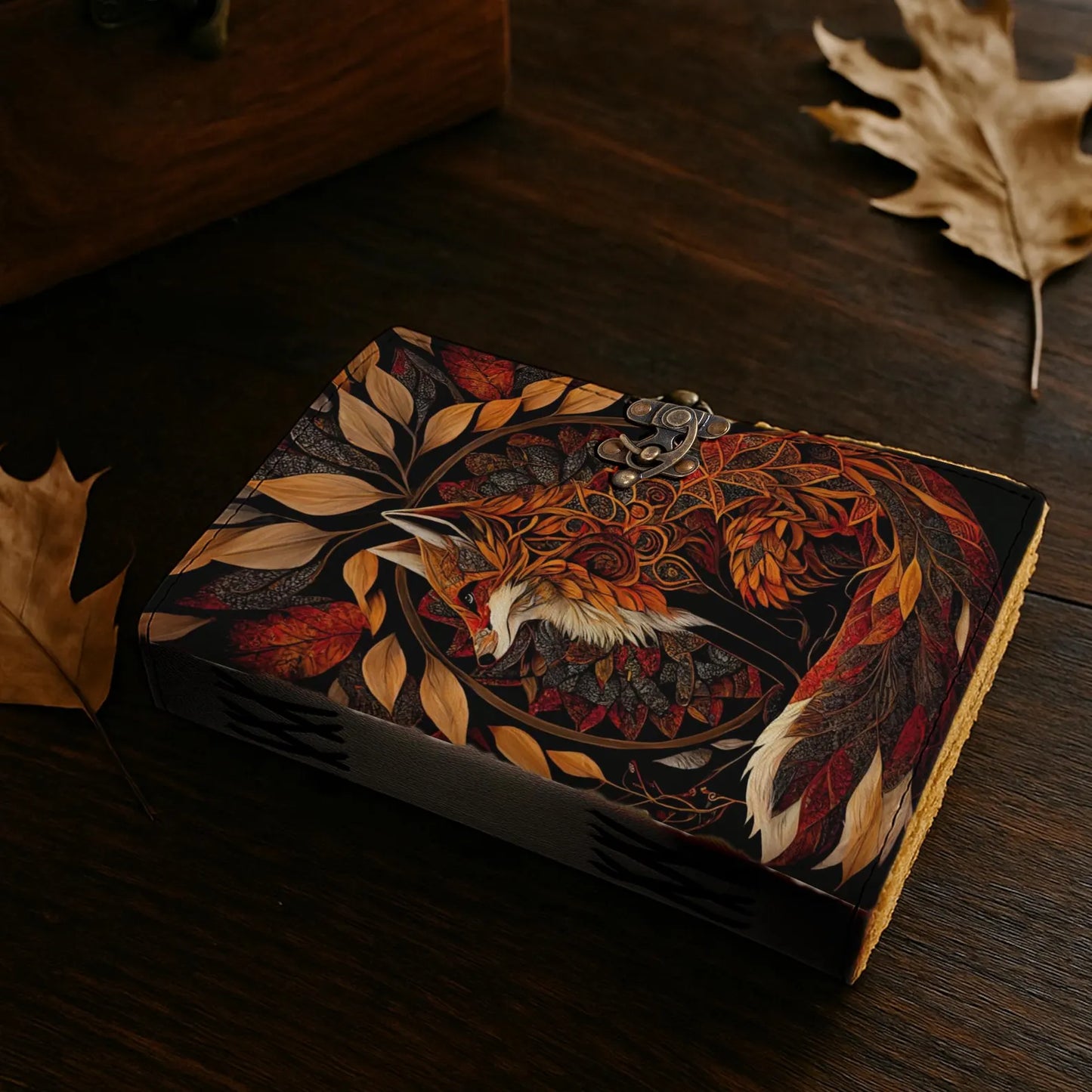 Fox Vintage leather Journal, Grimoire Fat journal Blank spell book of shadows Celestial Handmade Fox Journal