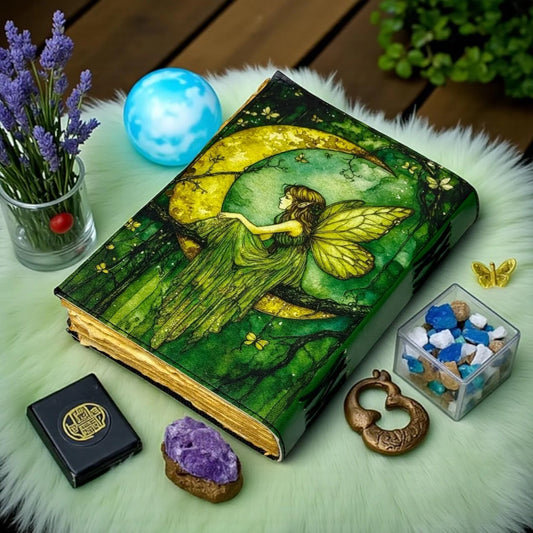 Fairy Leather Grimoire – Handmade Refillable Book of Shadows | Gothic Witchcraft Spell Journal | Wiccan Pagan Fairy Magic Gift