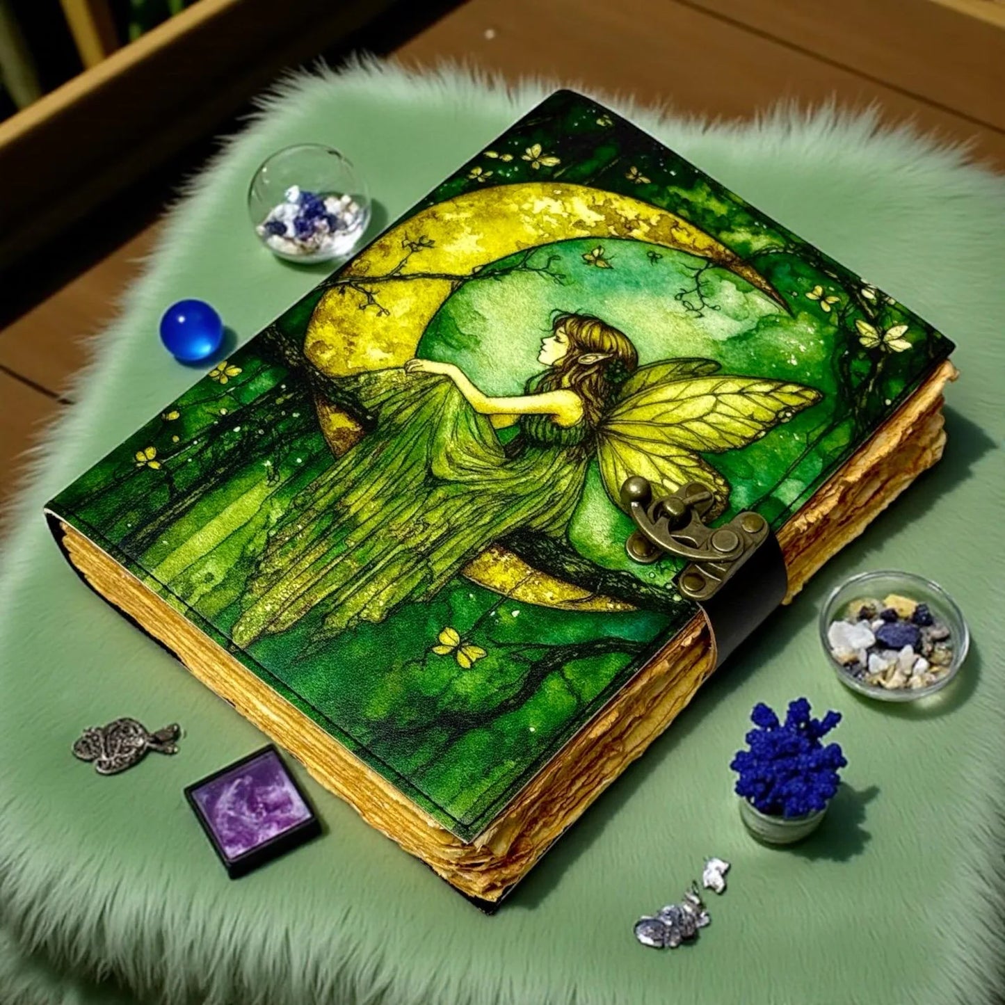 Fairy Leather Grimoire – Handmade Refillable Book of Shadows | Gothic Witchcraft Spell Journal | Wiccan Pagan Fairy Magic Gift