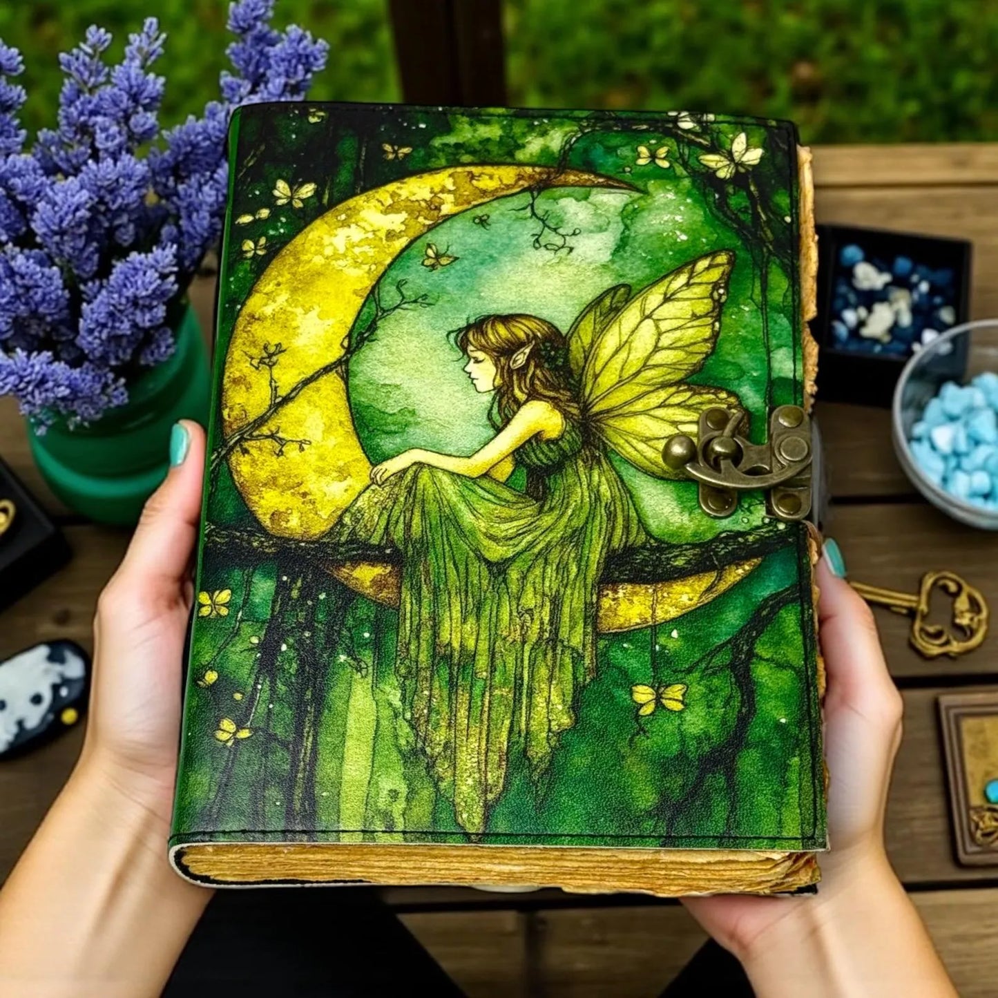 Fairy Leather Grimoire – Handmade Refillable Book of Shadows | Gothic Witchcraft Spell Journal | Wiccan Pagan Fairy Magic Gift