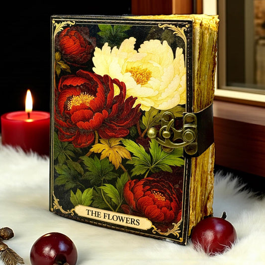 Floral Leather Grimoire – Gothic Book of Shadows, Witchcraft Spellbook, Wiccan Pagan Ritual Journal, Witchy Gift