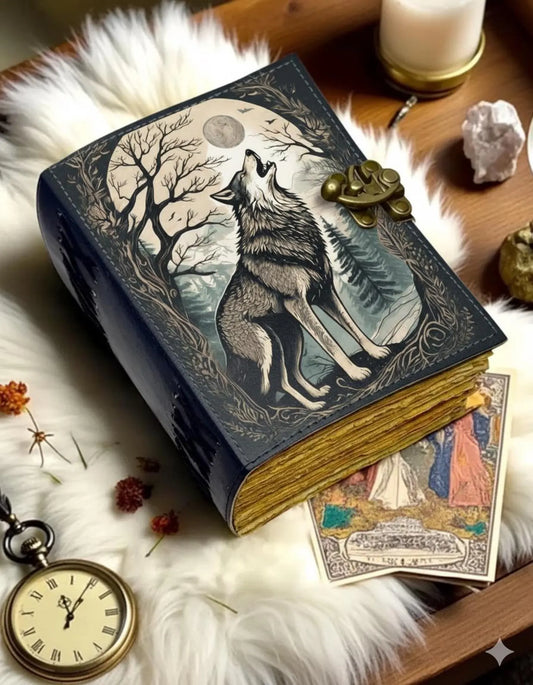 Fox Leather Grimoire – Spell Book of Shadows Journal | Thick Vintage Notebook for Women, Writers | Deckle Paper Journals for gift