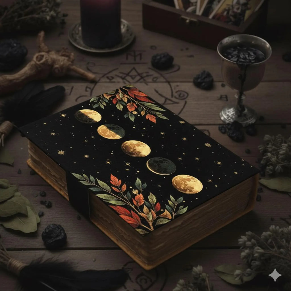 Floral Moon Moth Journal – Celestial Leather Grimoire | Handmade Book of Shadows | Witchy Garden Sketchbook | Full Moon Spell Diary
