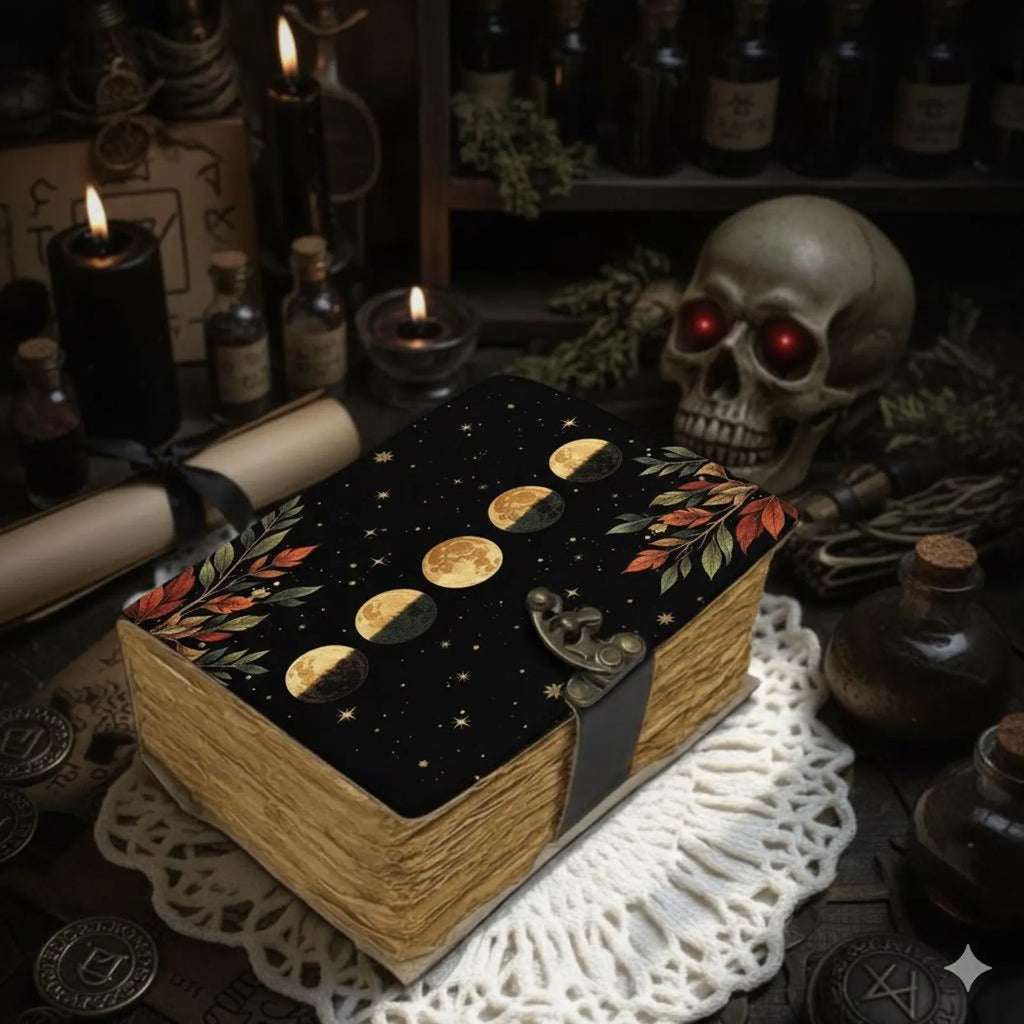 Floral Moon Moth Journal – Celestial Leather Grimoire | Handmade Book of Shadows | Witchy Garden Sketchbook | Full Moon Spell Diary