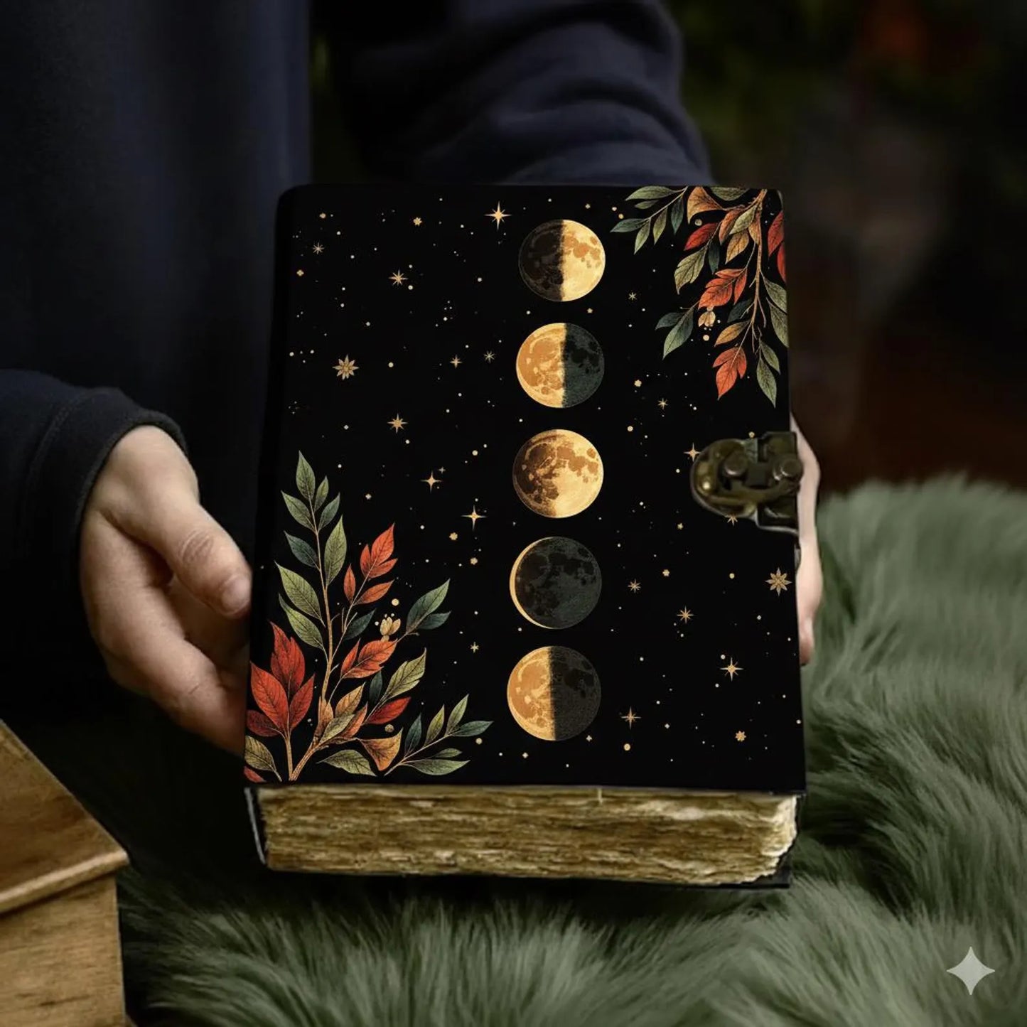 Floral Moon Moth Journal – Celestial Leather Grimoire | Handmade Book of Shadows | Witchy Garden Sketchbook | Full Moon Spell Diary