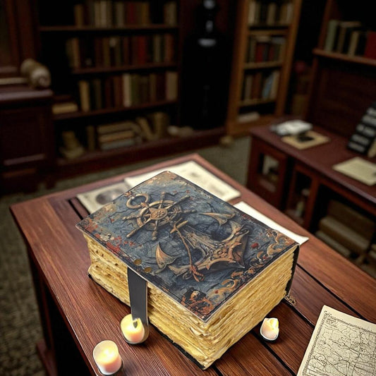 Handmade Nautical Leather Journal: Anchor & Ship Wheel Deckle-Edge Diary