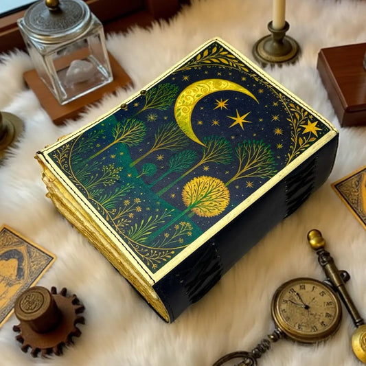 Leather Grimoire Journal –400 Page Book of Shadows, Moon Tree Witchcraft Journal, Wiccan Pagan Gothic Spellbook Notebook, Gift for Him & Her